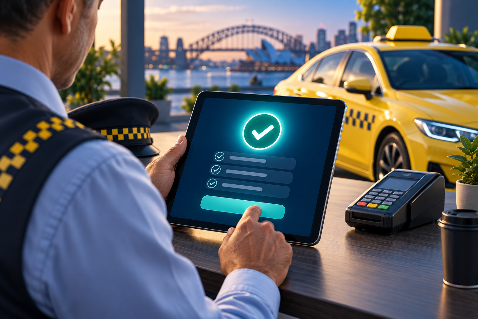 Taxi driver completing a secure digital membership sign-up